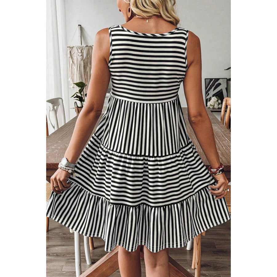 Rose Stripe U Neck Sleeveless Loose Fit Mini Dress Dresses/Mini Dresses