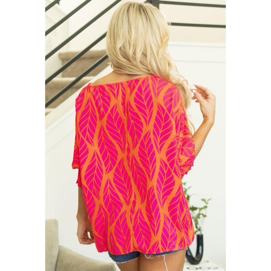 Rose Tropical Leaf Print Smocked Puff Sleeve Blouse Tops/Blouses &amp; Shirts