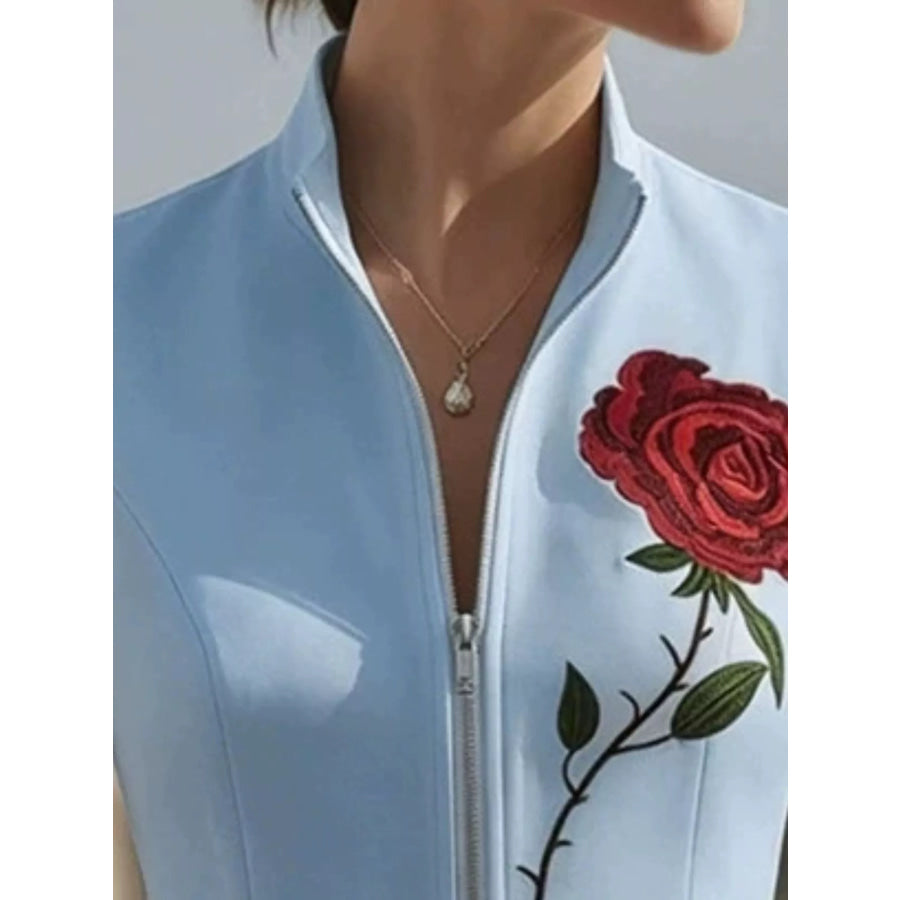 Rose Zip Up Sleeveless Shirt Apparel and Accessories