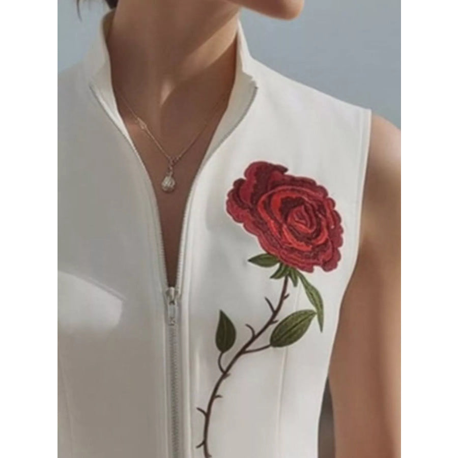 Rose Zip Up Sleeveless Shirt Apparel and Accessories