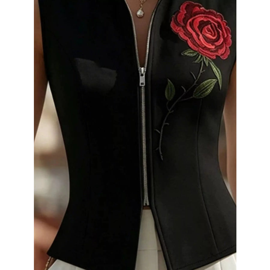 Rose Zip Up Sleeveless Shirt Apparel and Accessories