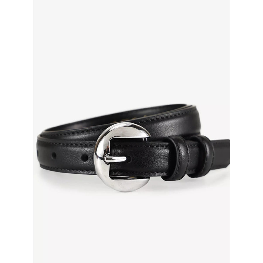 Round Buckle Leather Belt Black / ONESIZE Apparel and Accessories