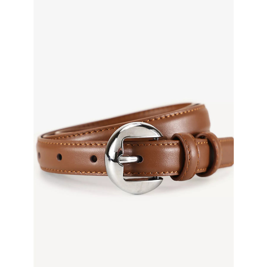 Round Buckle Leather Belt Brown / ONESIZE Apparel and Accessories