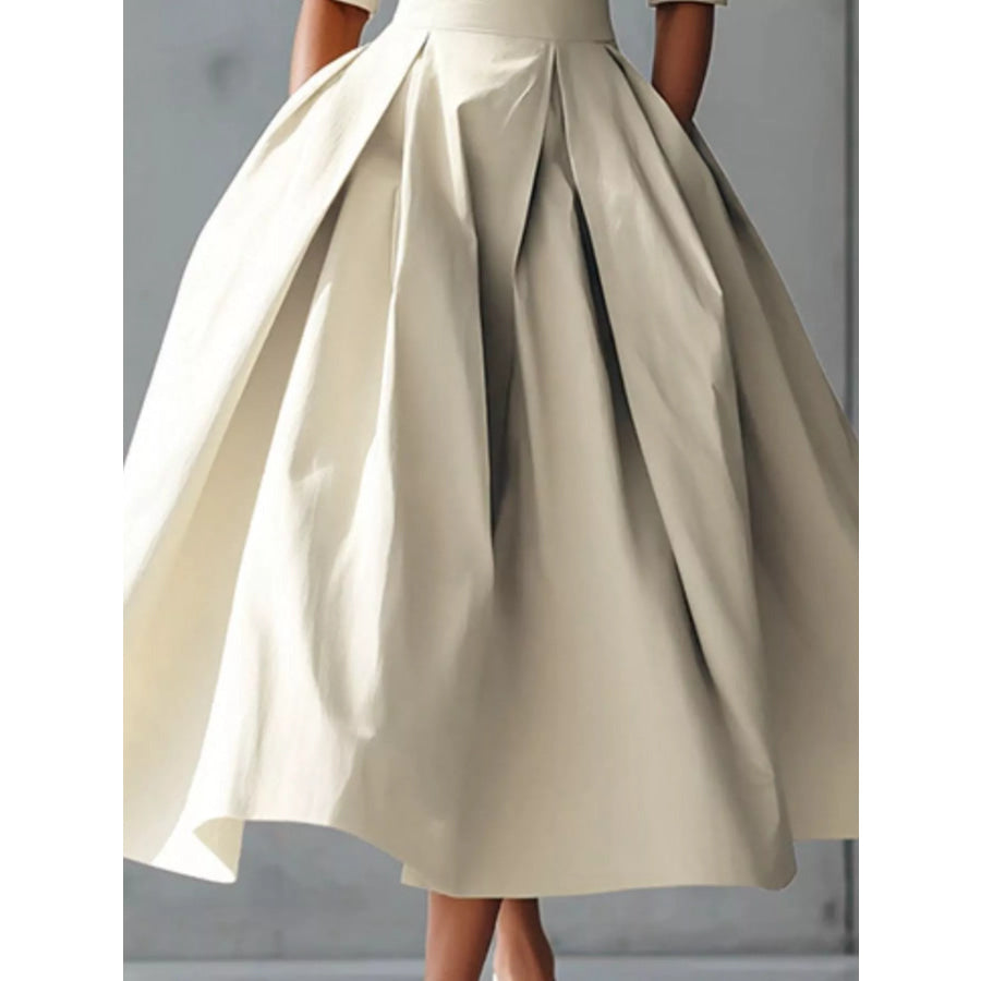 Round Neck A-Line Midi Dress Apparel and Accessories