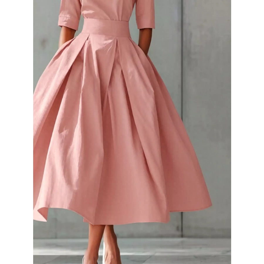 Round Neck A-Line Midi Dress Apparel and Accessories
