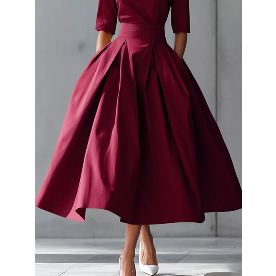Round Neck A-Line Midi Dress Apparel and Accessories