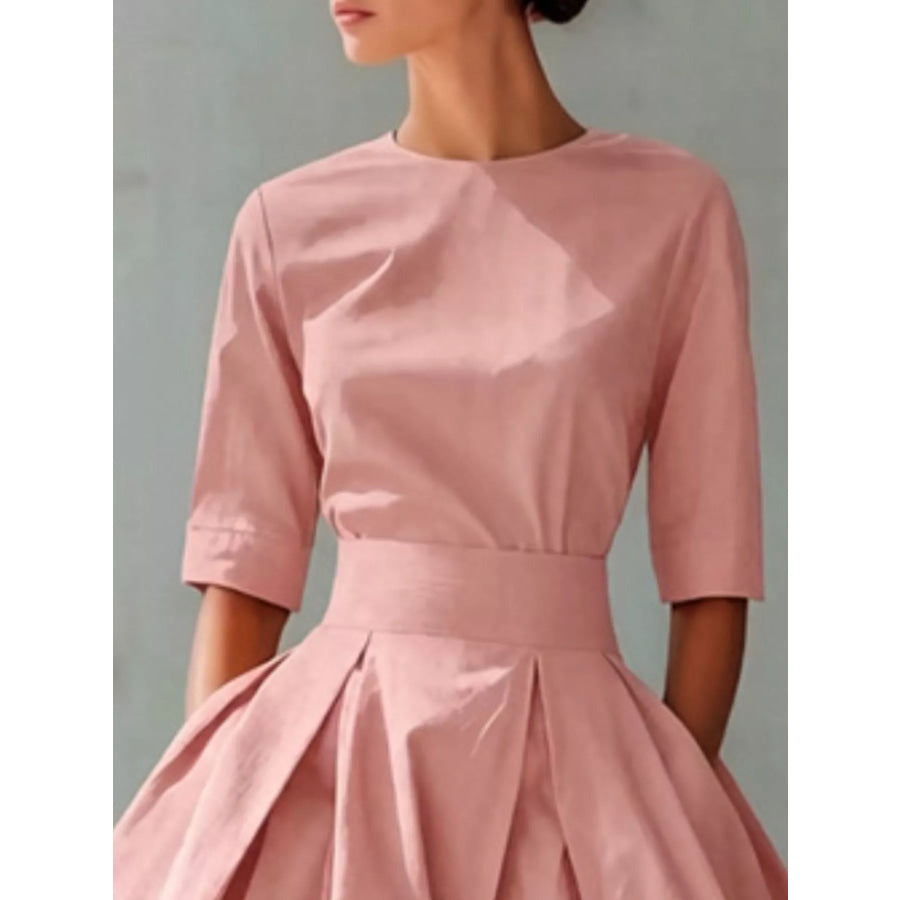 Round Neck A-Line Midi Dress Apparel and Accessories