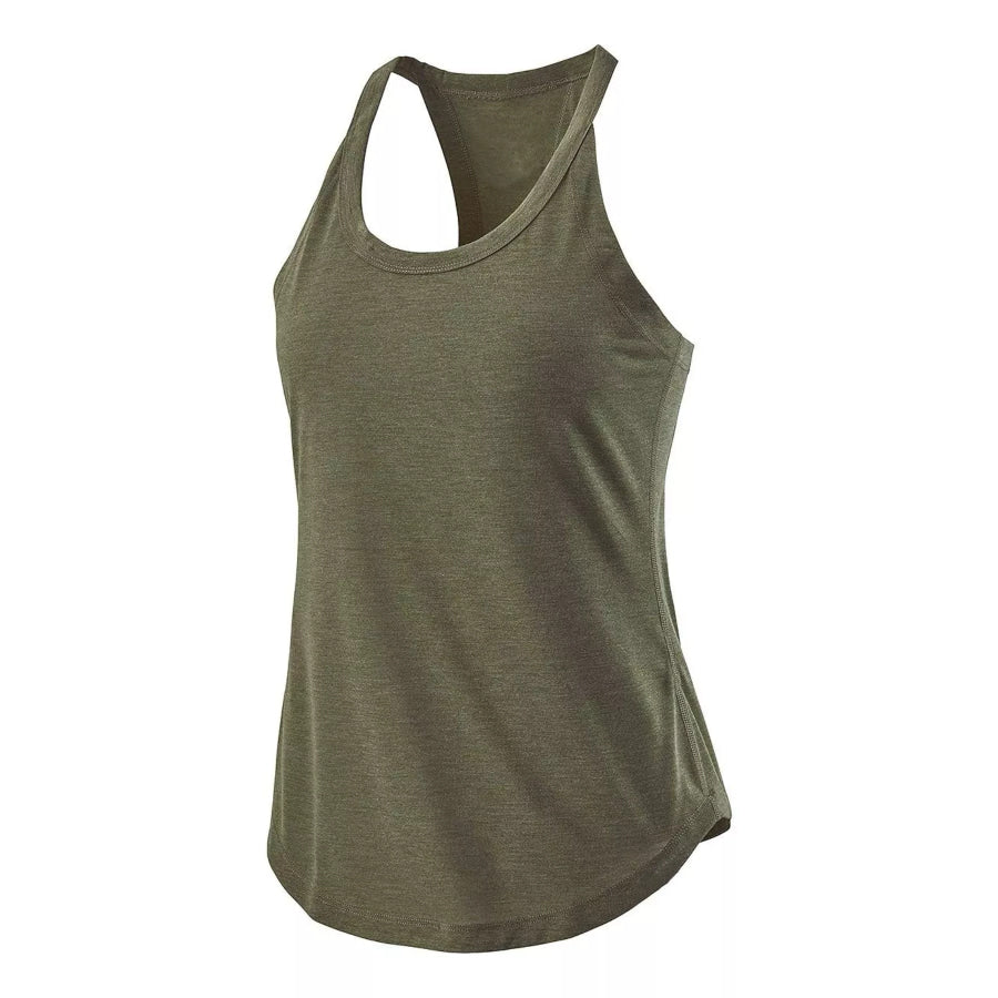 Round Neck Active Tank Army Green / S Apparel and Accessories