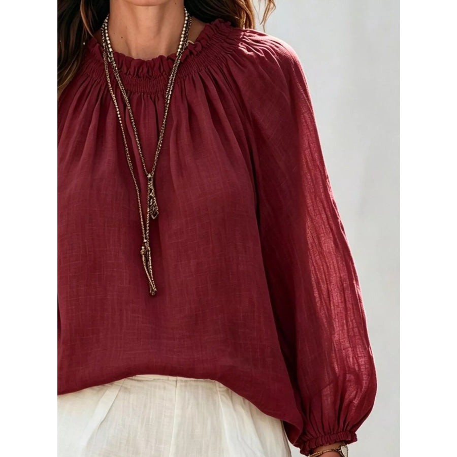 Round Neck Balloon Sleeve Blouse Apparel and Accessories