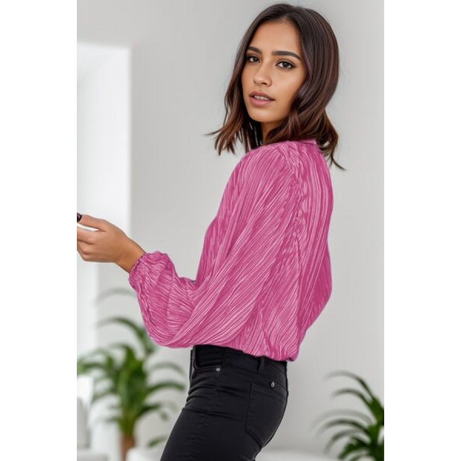 Round Neck Balloon Sleeve Blouse Apparel and Accessories