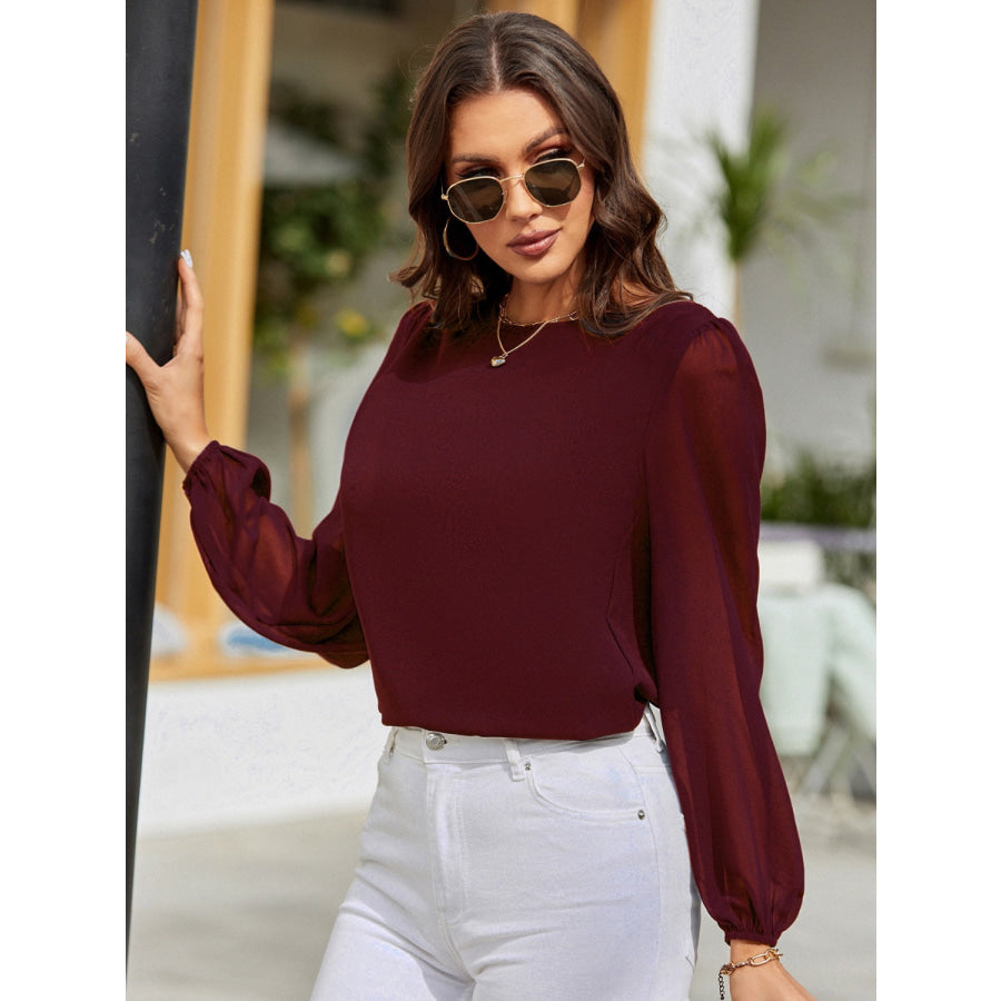 Round Neck Balloon Sleeve Blouse Apparel and Accessories