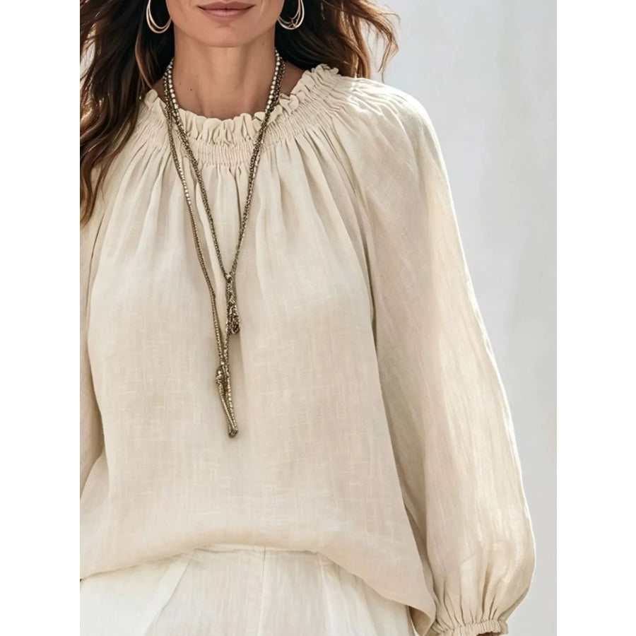 Round Neck Balloon Sleeve Blouse Apparel and Accessories