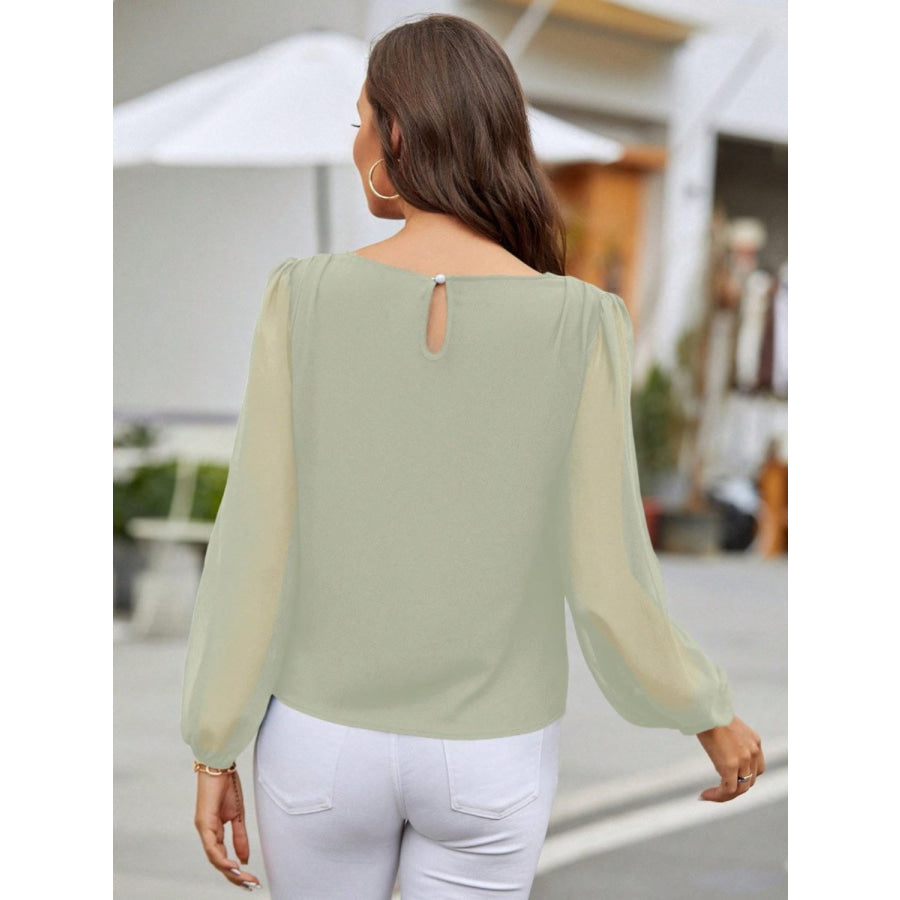 Round Neck Balloon Sleeve Blouse Apparel and Accessories