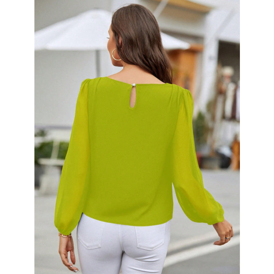 Round Neck Balloon Sleeve Blouse Apparel and Accessories