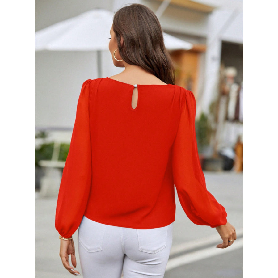 Round Neck Balloon Sleeve Blouse Apparel and Accessories