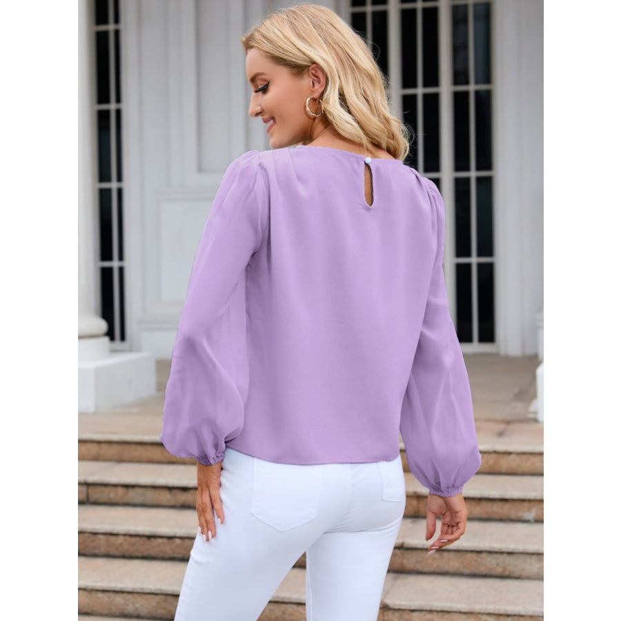 Round Neck Balloon Sleeve Blouse Apparel and Accessories