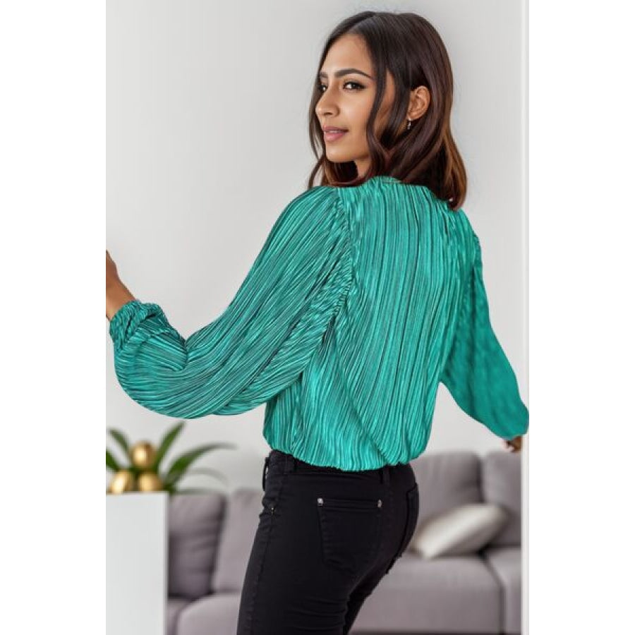 Round Neck Balloon Sleeve Blouse Apparel and Accessories