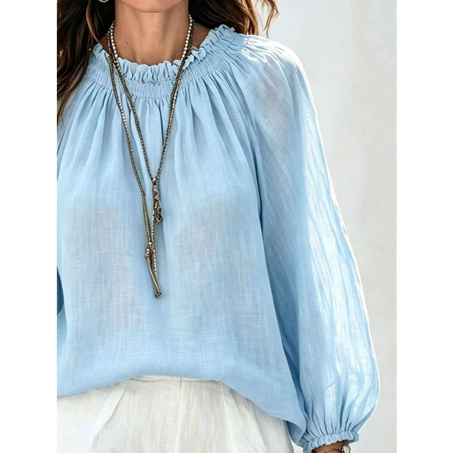 Round Neck Balloon Sleeve Blouse Apparel and Accessories
