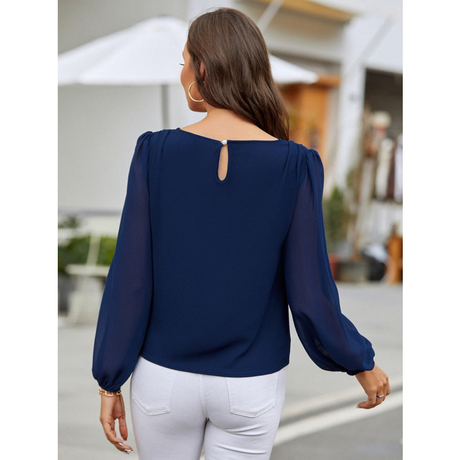 Round Neck Balloon Sleeve Blouse Apparel and Accessories