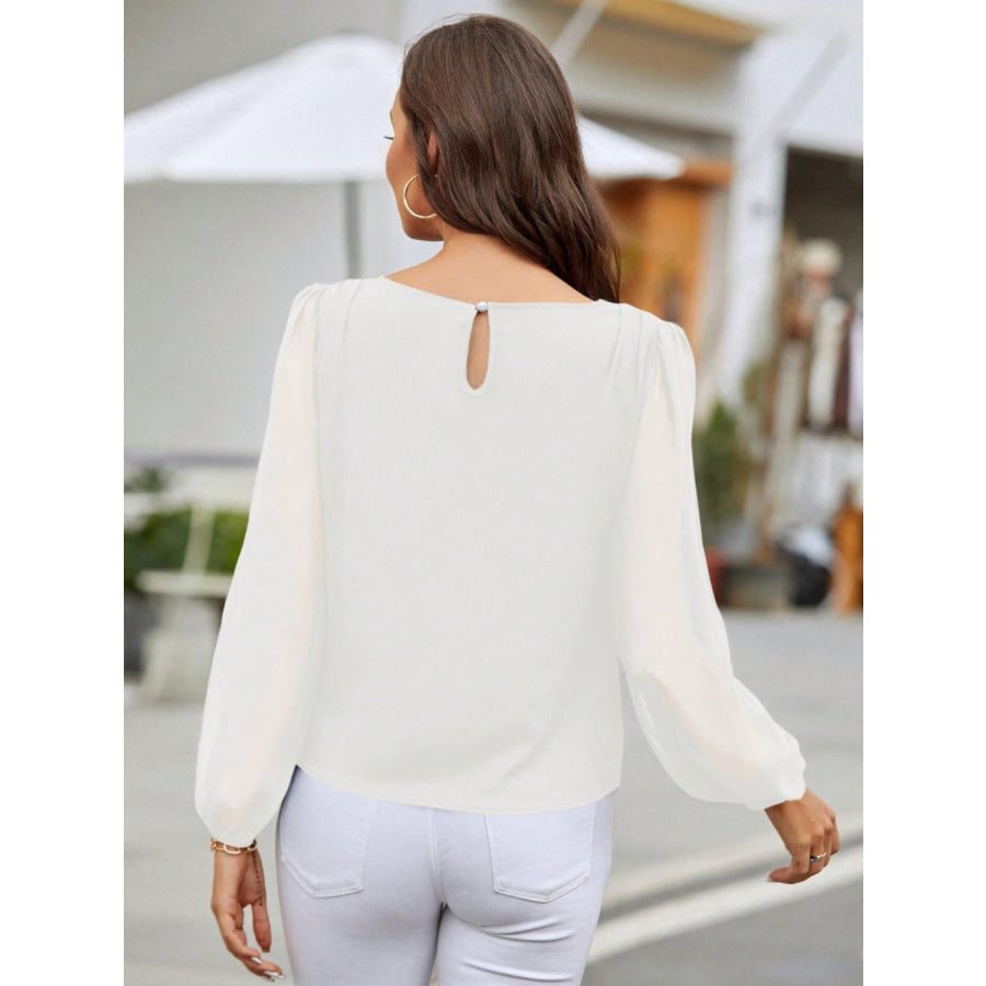 Round Neck Balloon Sleeve Blouse Apparel and Accessories