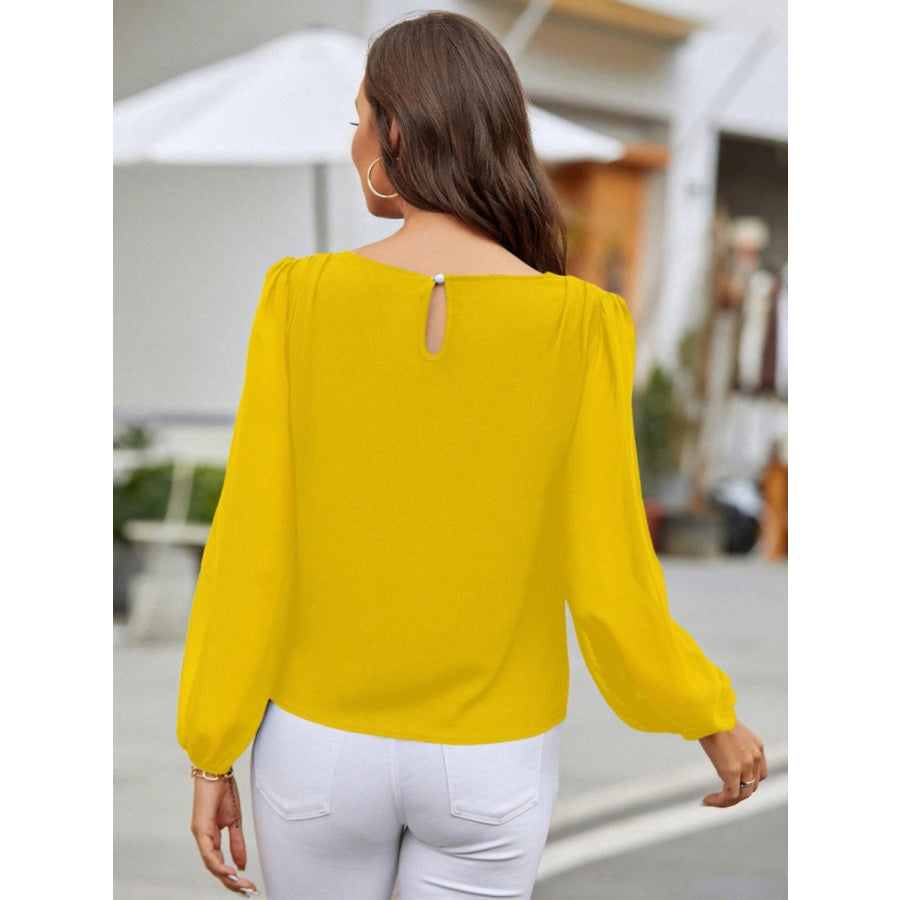 Round Neck Balloon Sleeve Blouse Apparel and Accessories