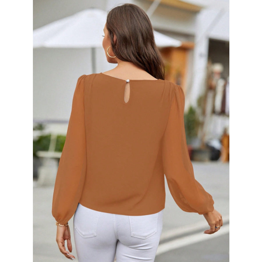 Round Neck Balloon Sleeve Blouse Apparel and Accessories