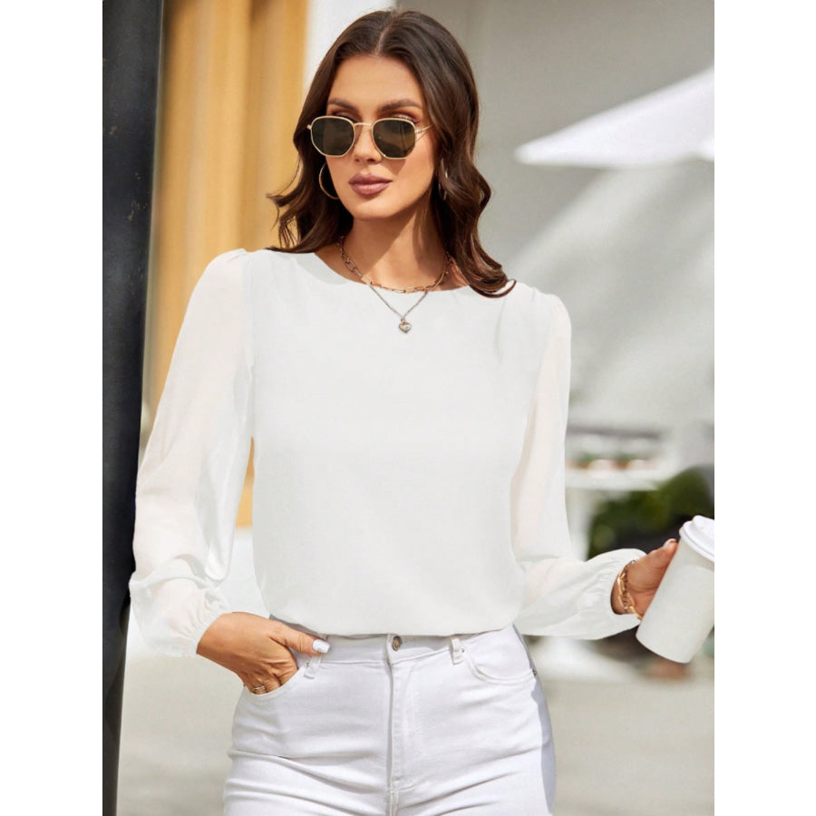 Round Neck Balloon Sleeve Blouse Apparel and Accessories