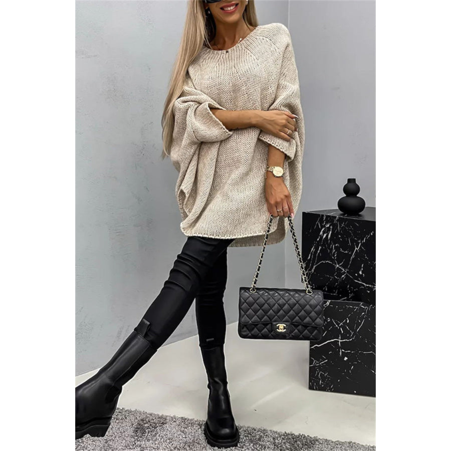 Round Neck Batwing Sleeve Sweater Apparel and Accessories