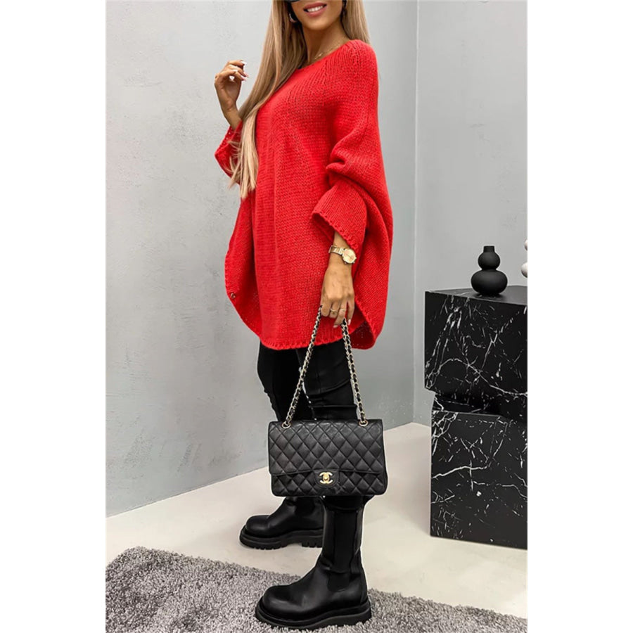 Round Neck Batwing Sleeve Sweater Apparel and Accessories