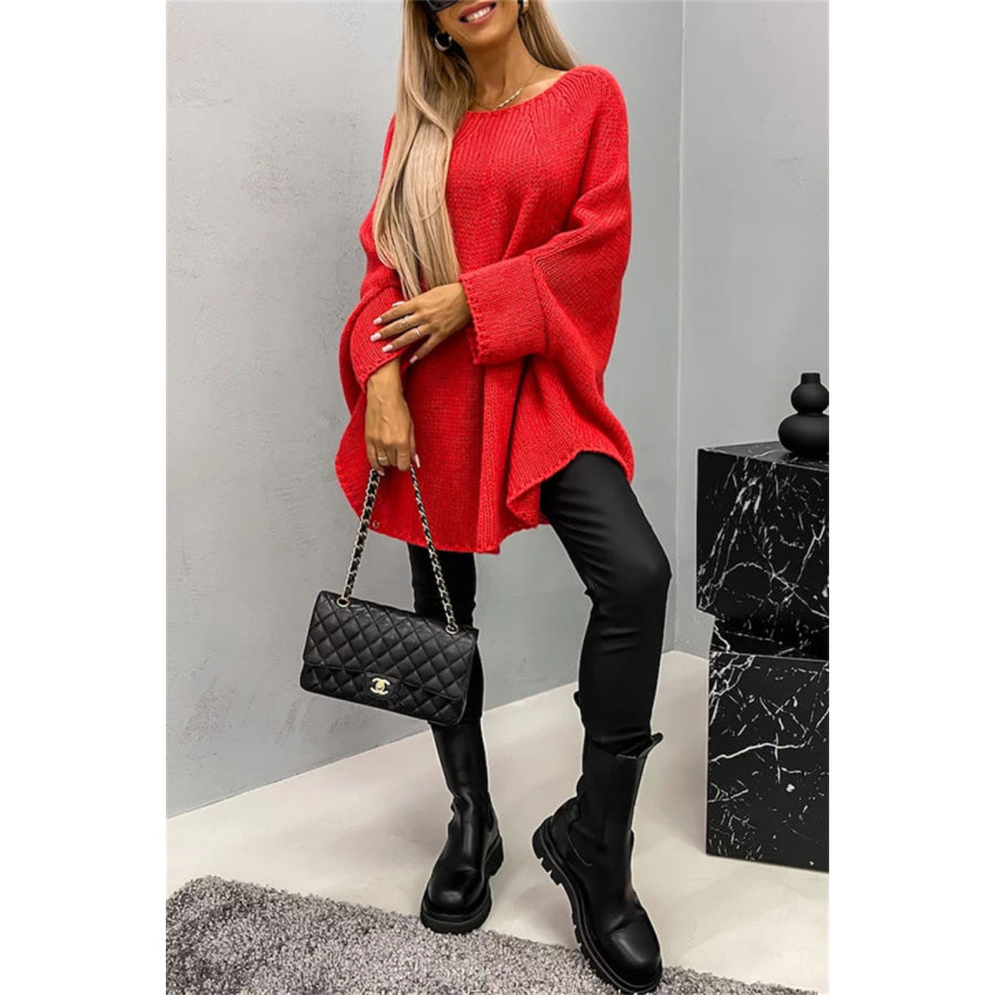 Round Neck Batwing Sleeve Sweater Apparel and Accessories