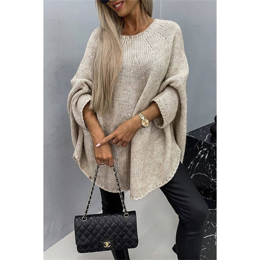 Round Neck Batwing Sleeve Sweater Apparel and Accessories