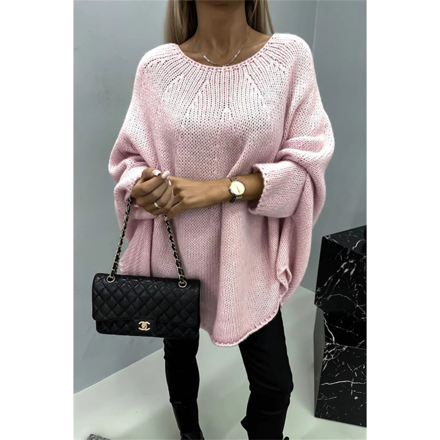 Round Neck Batwing Sleeve Sweater Apparel and Accessories