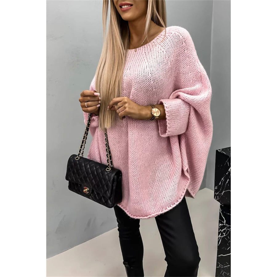 Round Neck Batwing Sleeve Sweater Blush Pink / S/M Apparel and Accessories