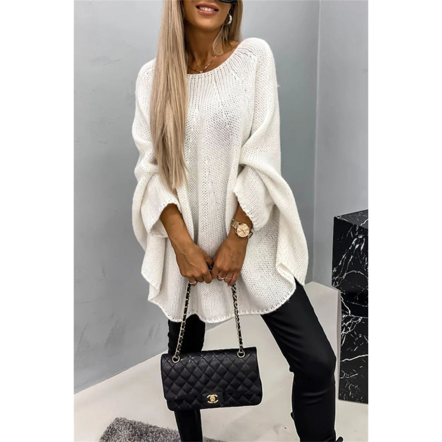 Round Neck Batwing Sleeve Sweater Cream / S/M Apparel and Accessories