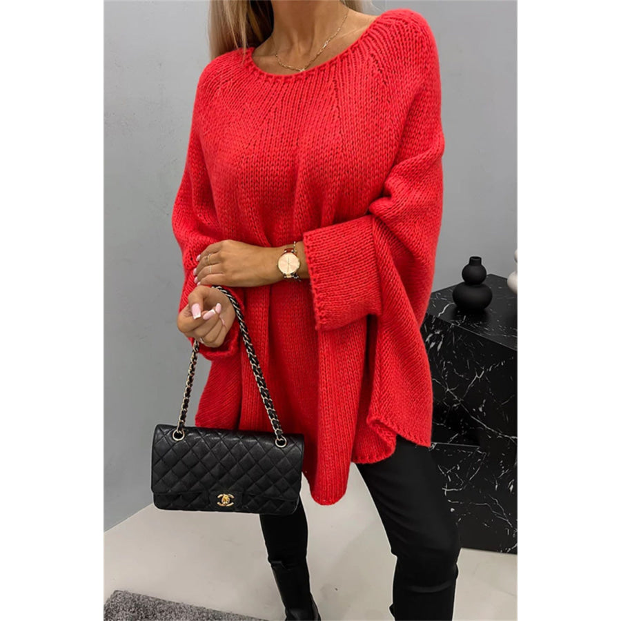 Round Neck Batwing Sleeve Sweater Deep Red / S/M Apparel and Accessories