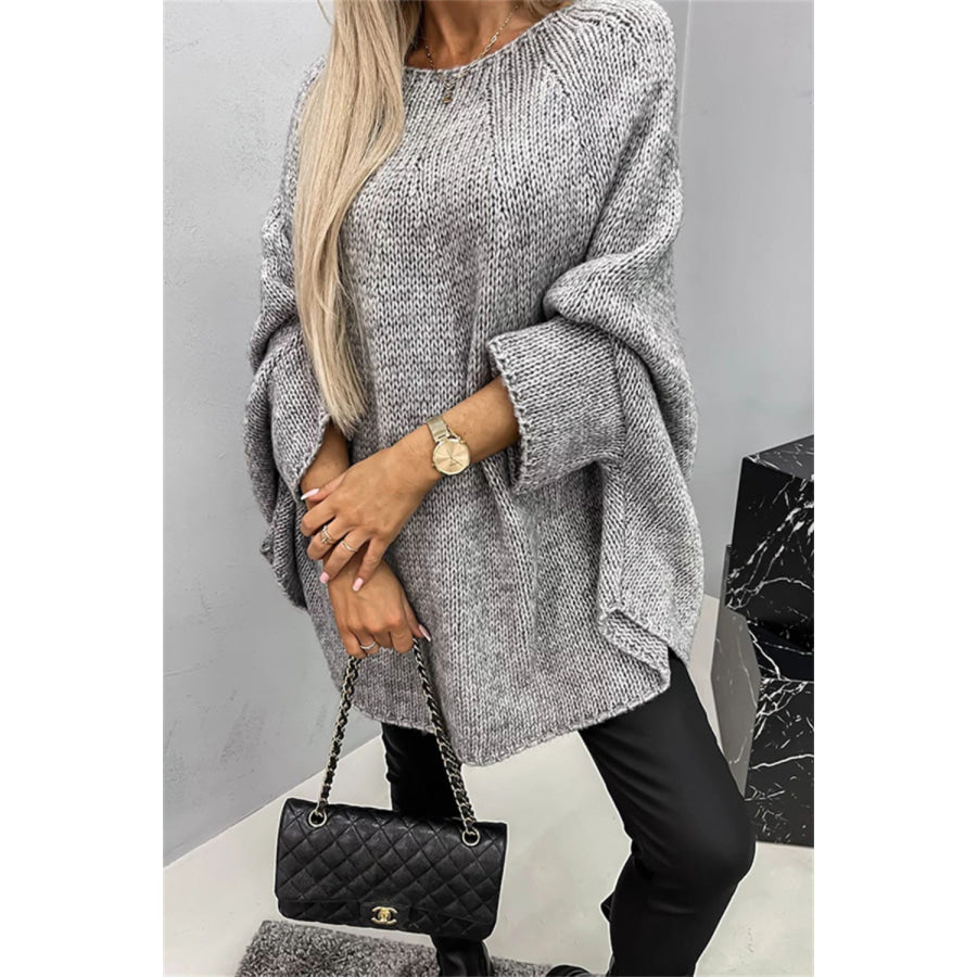 Round Neck Batwing Sleeve Sweater Gray / S/M Apparel and Accessories