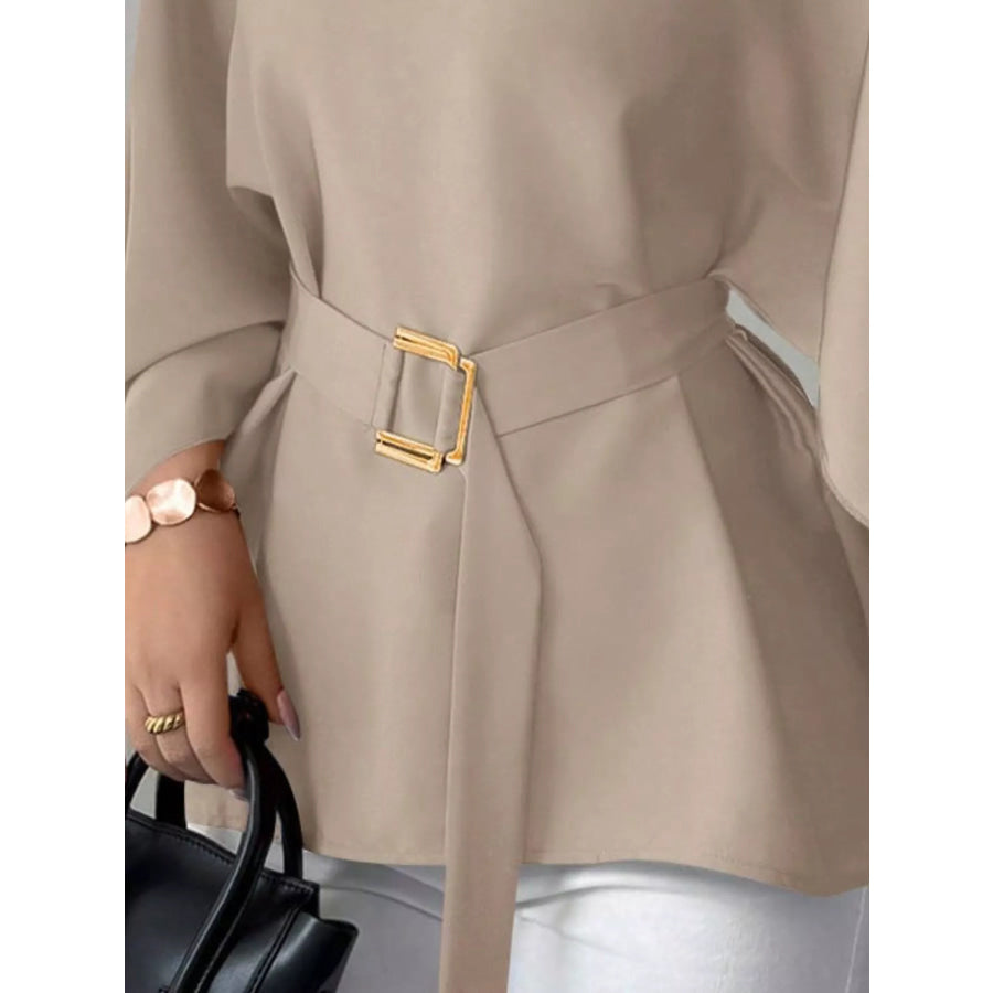Round Neck Belt Batwing Sleeve Blouse Apparel and Accessories