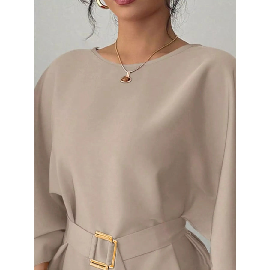 Round Neck Belt Batwing Sleeve Blouse Apparel and Accessories
