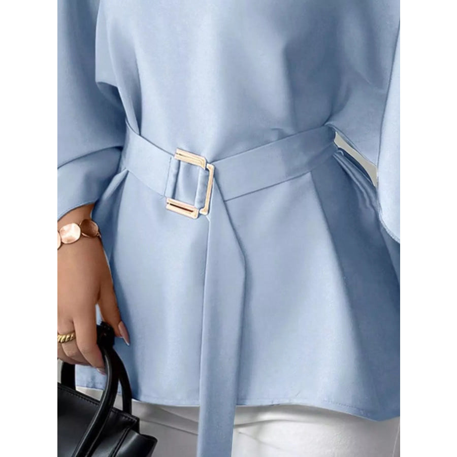 Round Neck Belt Batwing Sleeve Blouse Apparel and Accessories