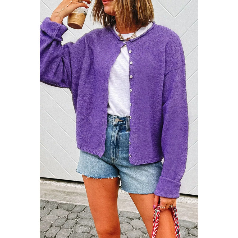 Round Neck Button-Down Knit Cardigan Apparel and Accessories