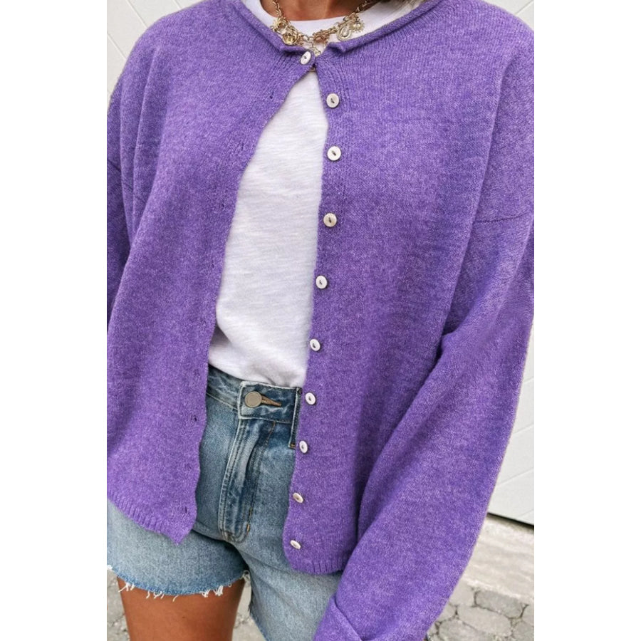 Round Neck Button-Down Knit Cardigan Apparel and Accessories