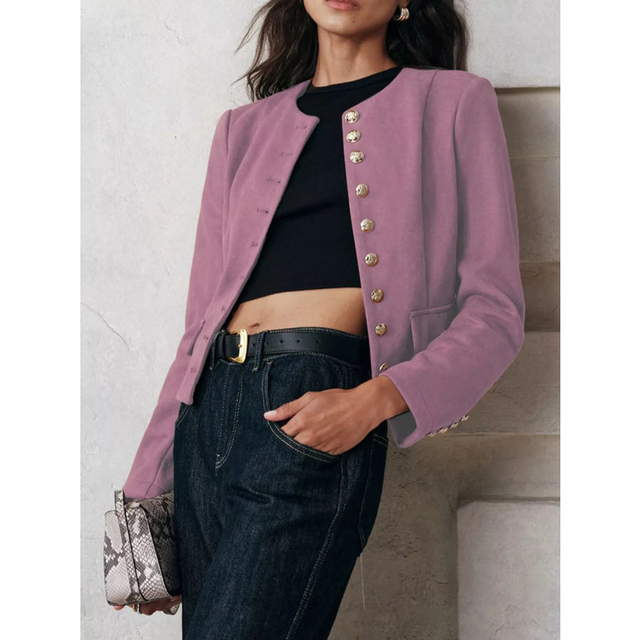 Round Neck Button Up Blazer Apparel and Accessories