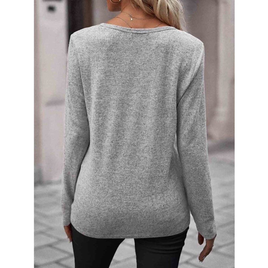 Round Neck Buttoned Long Sleeve T-Shirt