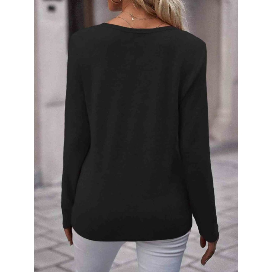 Round Neck Buttoned Long Sleeve T-Shirt