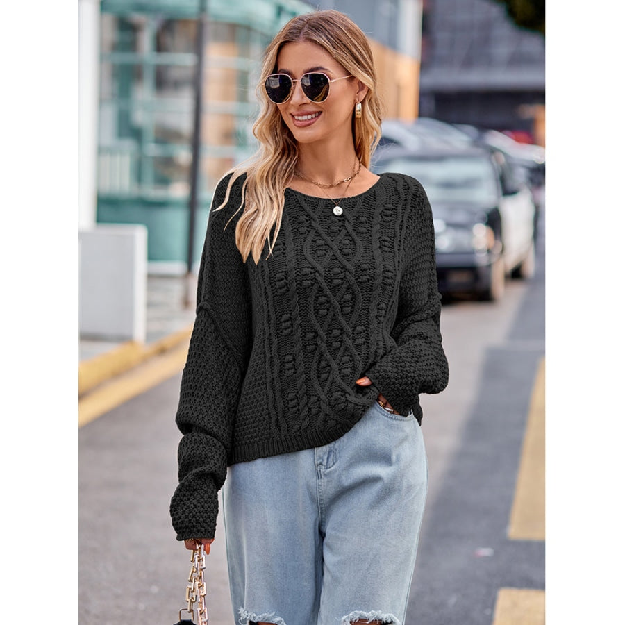 Round Neck Cable-Knit Sweater