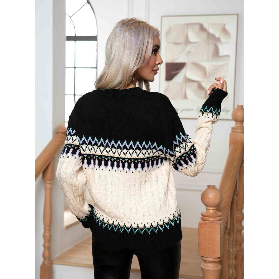 Round Neck Cable-Knit Sweater