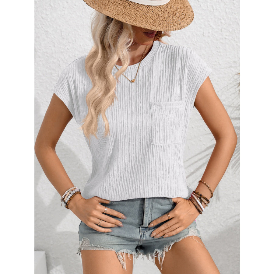 Round Neck Cap Sleeve Blouse Apparel and Accessories