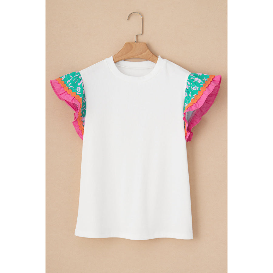 Round Neck Cap Sleeve Blouse Apparel and Accessories