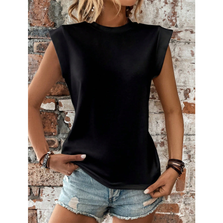 Round Neck Cap Sleeve Blouse Apparel and Accessories