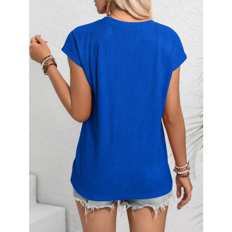 Round Neck Cap Sleeve Blouse Royal Blue / S Apparel and Accessories